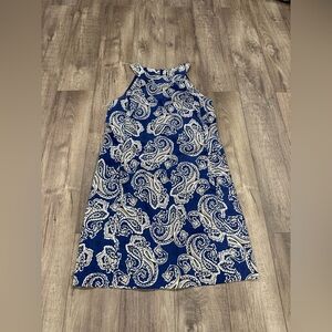 Ann Taylor Loft Blue Paisley Sleeveless Dress Lined Size 10 Casual Office